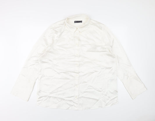 Marks and Spencer Womens White Polyester Basic Button-Up Size 16 Collared