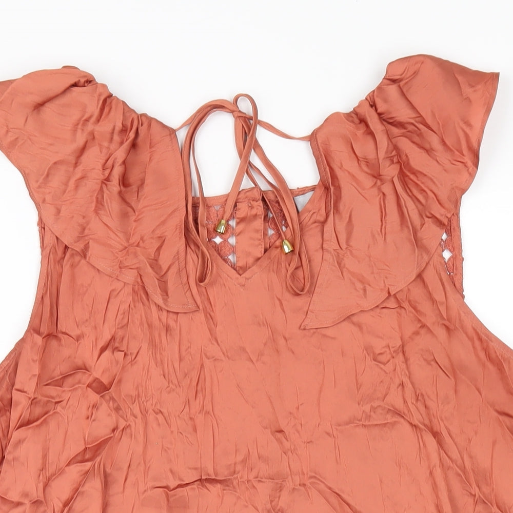 Per Una Womens Orange Polyester Basic T-Shirt Size 14 V-Neck