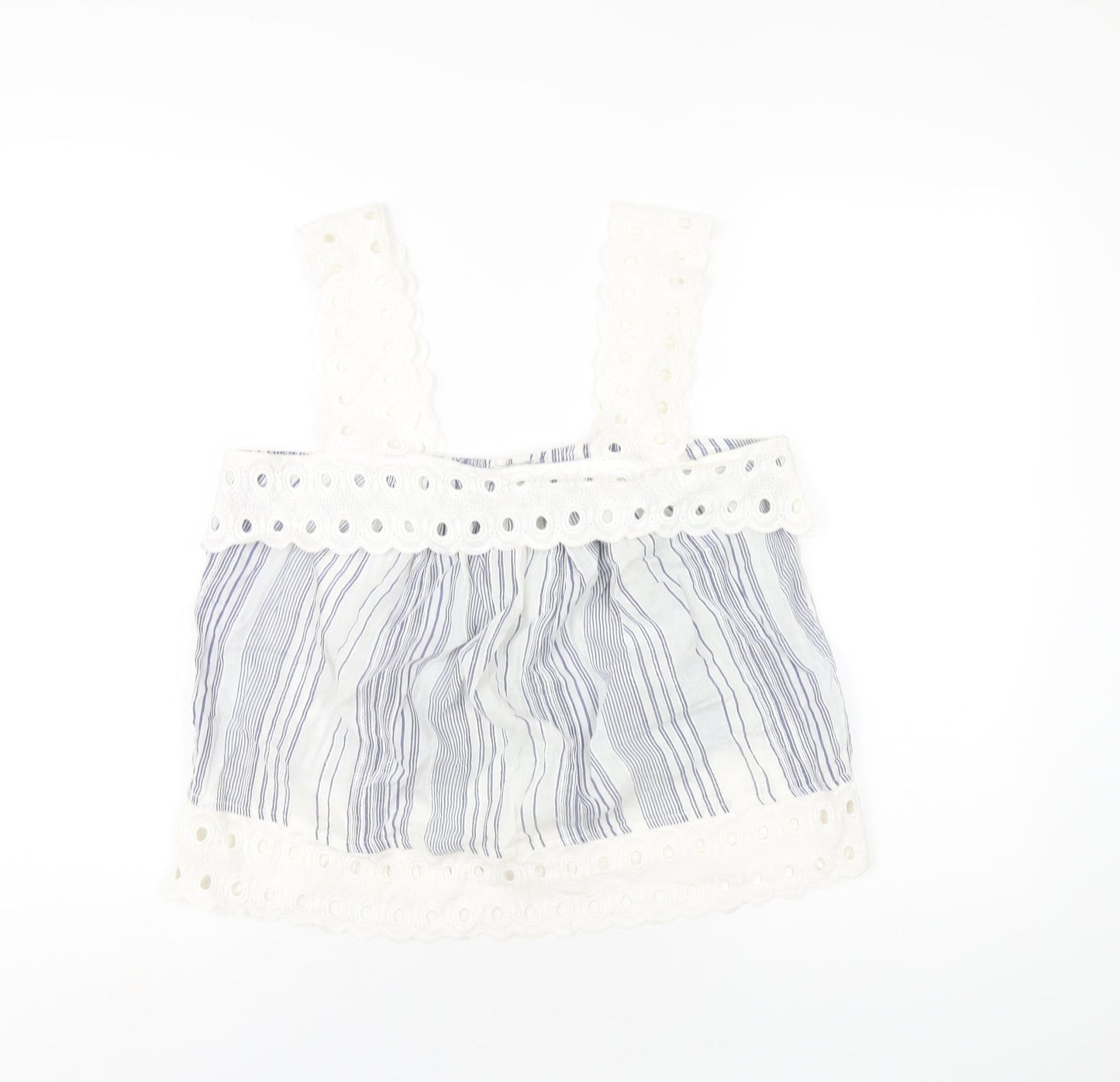 River Island Womens Blue Striped Cotton Basic Tank Size 10 Square Neck
