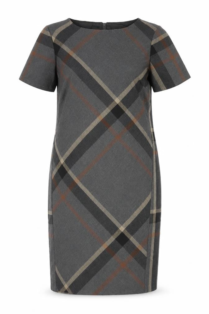 NEXT Womens Grey Plaid Polyester Pencil Dress Size 10 Round Neck Zip