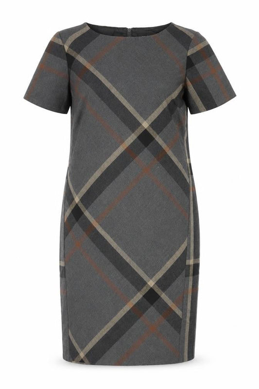 Next Womens Grey Plaid Polyester Pencil Dress Size 10 Round Neck Zip