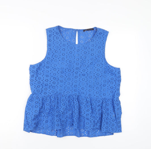 Marks and Spencer Womens Blue Cotton Basic Tank Size 16 Round Neck