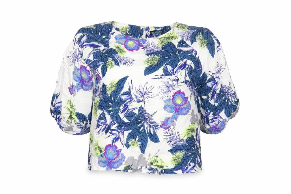 Topshop Womens Multicoloured Floral Viscose Basic T-Shirt Size 8 Round Neck