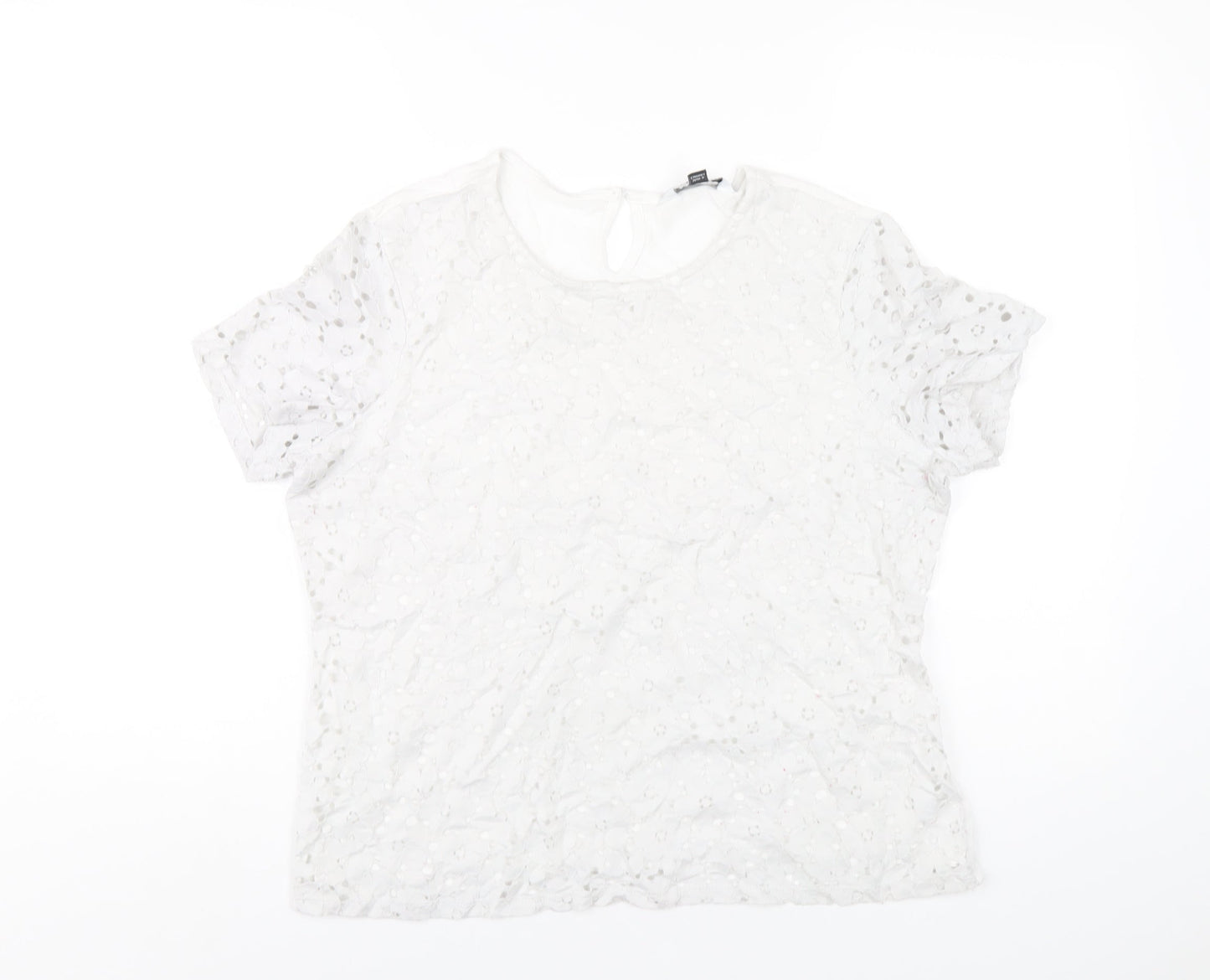 Dorothy Perkins Womens White Nylon Basic T-Shirt Size 16 Round Neck