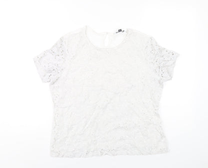 Dorothy Perkins Womens White Nylon Basic T-Shirt Size 16 Round Neck