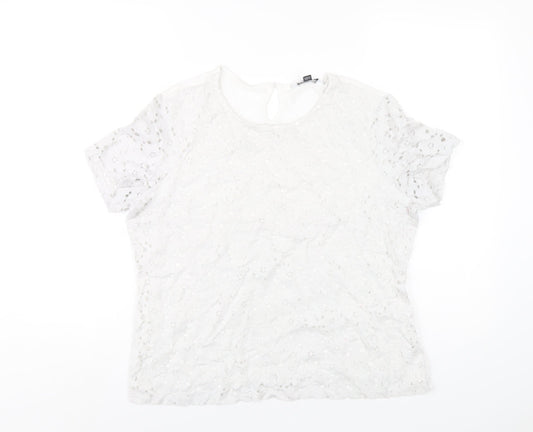 Dorothy Perkins Womens White Nylon Basic T-Shirt Size 16 Round Neck