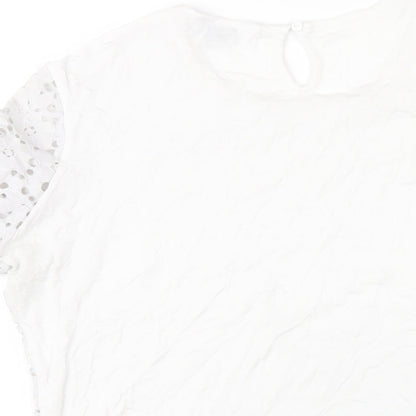 Dorothy Perkins Womens White Nylon Basic T-Shirt Size 16 Round Neck