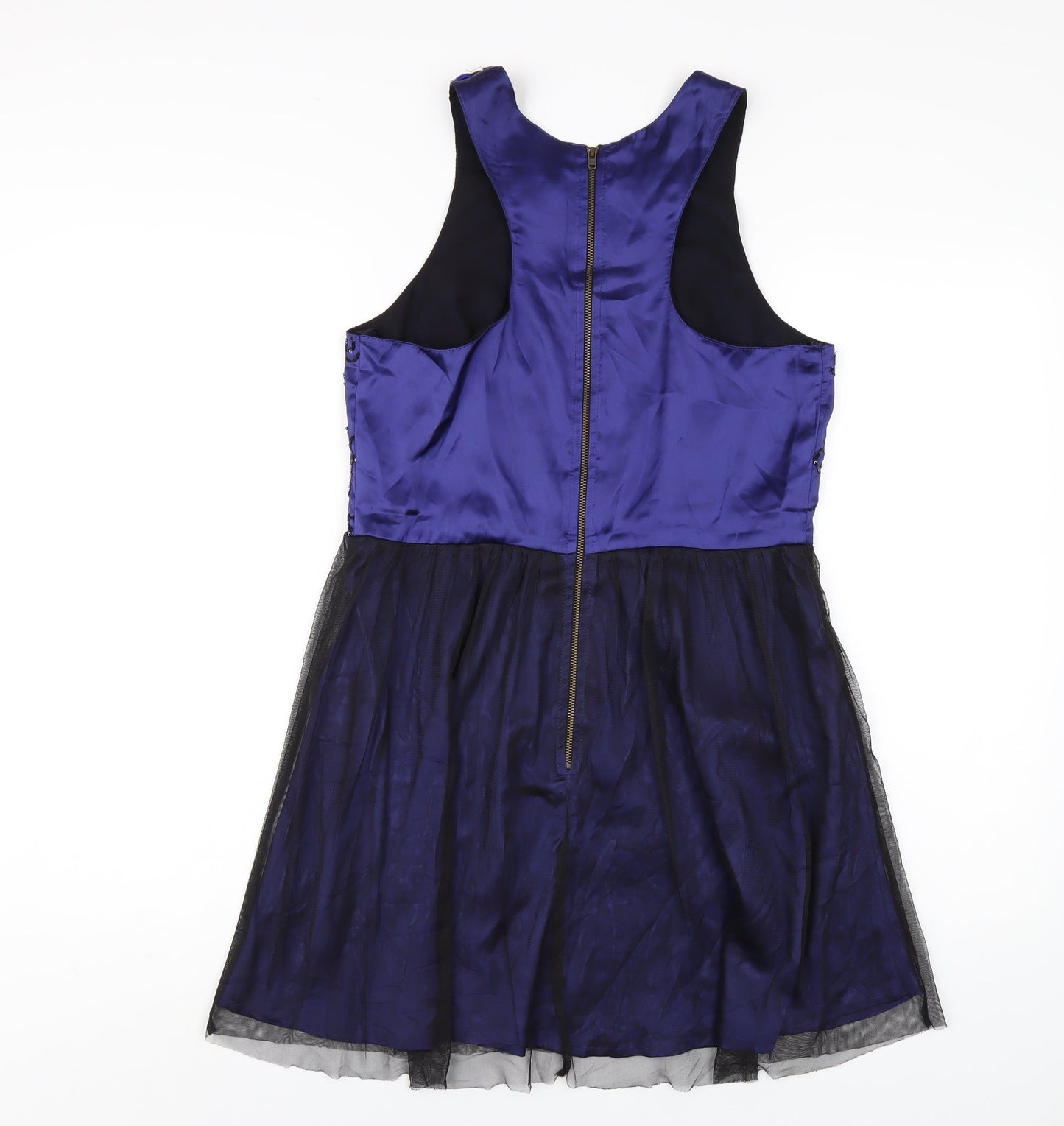 Be Beau Womens Blue Polyester A-Line Size 10 Round Neck Zip