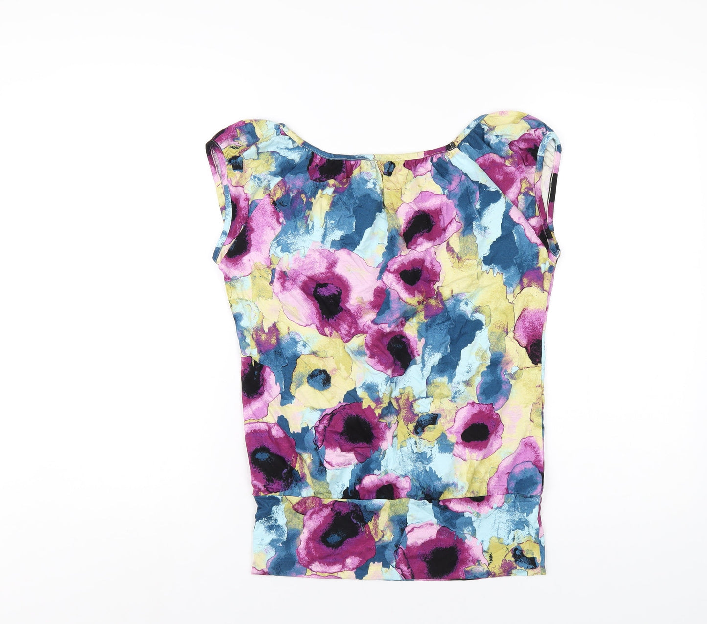 Marks and Spencer Womens Multicoloured Geometric Viscose Basic T-Shirt Size 8 Round Neck