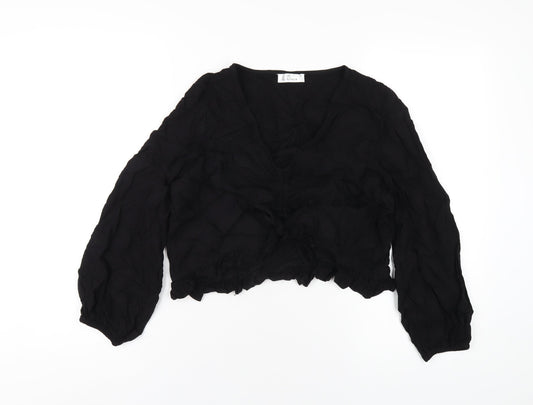 Lost Stock Womens Black Viscose Basic T-Shirt Size M V-Neck