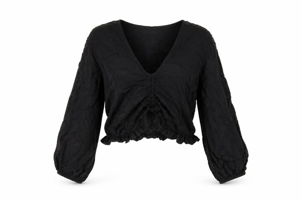 Lost Stock Womens Black Viscose Basic T-Shirt Size M V-Neck