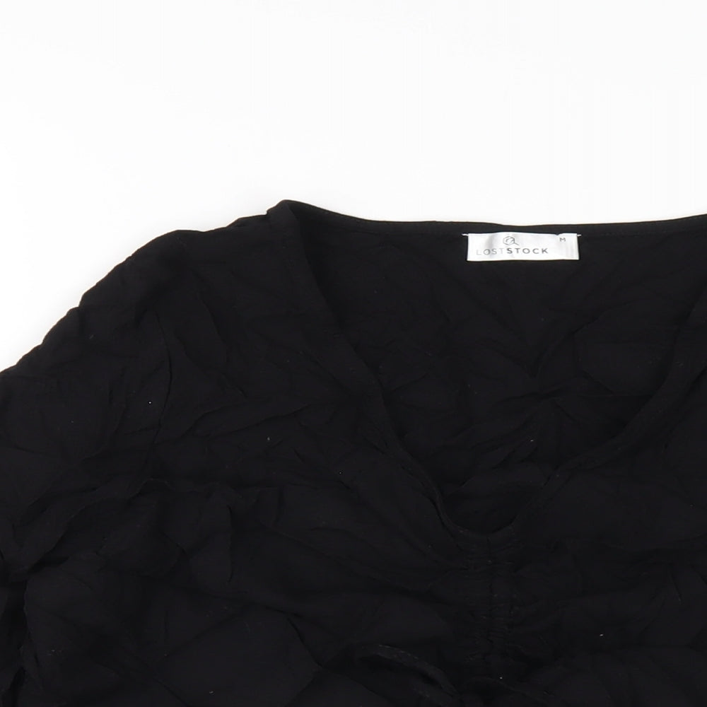 Lost Stock Womens Black Viscose Basic T-Shirt Size M V-Neck