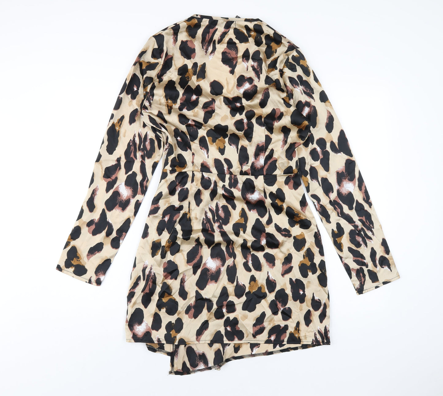 Missguided Womens Brown Animal Print Polyester A-Line Size 10 V-Neck Zip