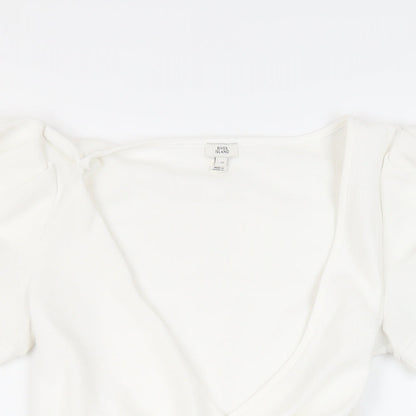 River Island Womens White Polyester Wrap Blouse Size 12 V-Neck