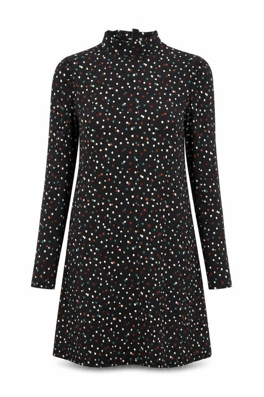 New Look Womens Black Geometric Polyester A-Line Size 10 Mock Neck Pullover
