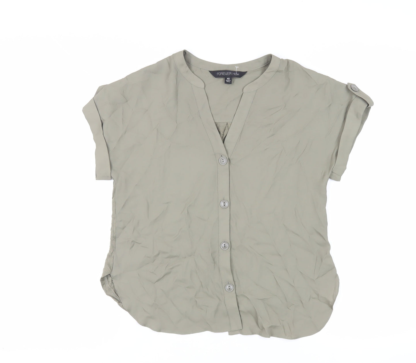 Forever New Womens Green Polyester Basic Button-Up Size XS V-Neck
