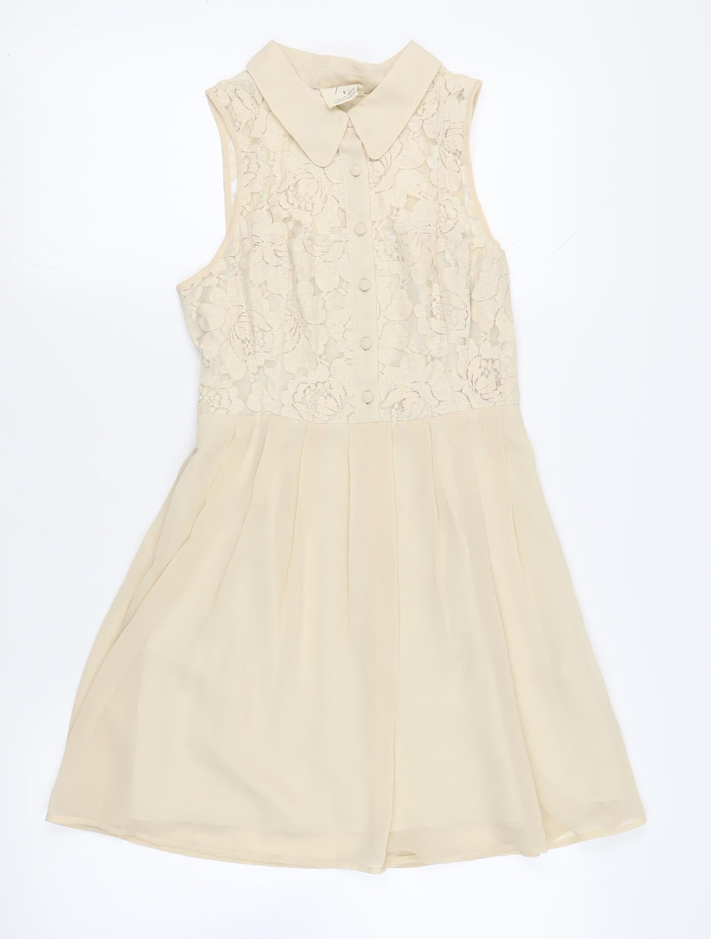 Pins & Needles Womens Beige Polyester Fit & Flare Size S Collared Button - Lace Top