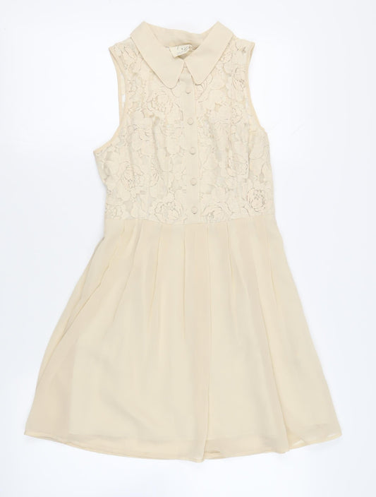Pins & Needles Womens Beige Polyester Fit & Flare Size S Collared Button - Lace Top
