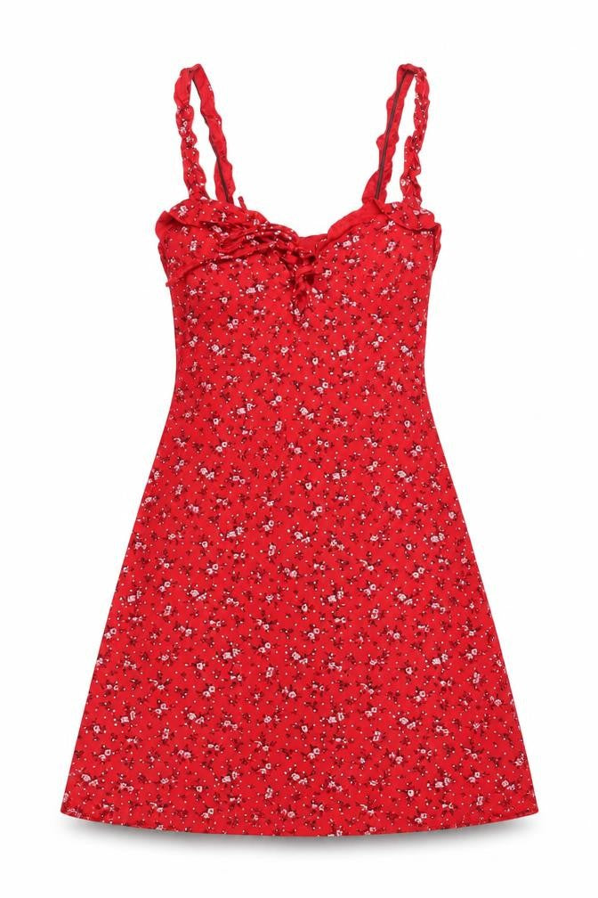 PRETTYLITTLETHING Womens Red Floral Viscose Mini Size 6 Sweetheart Pullover