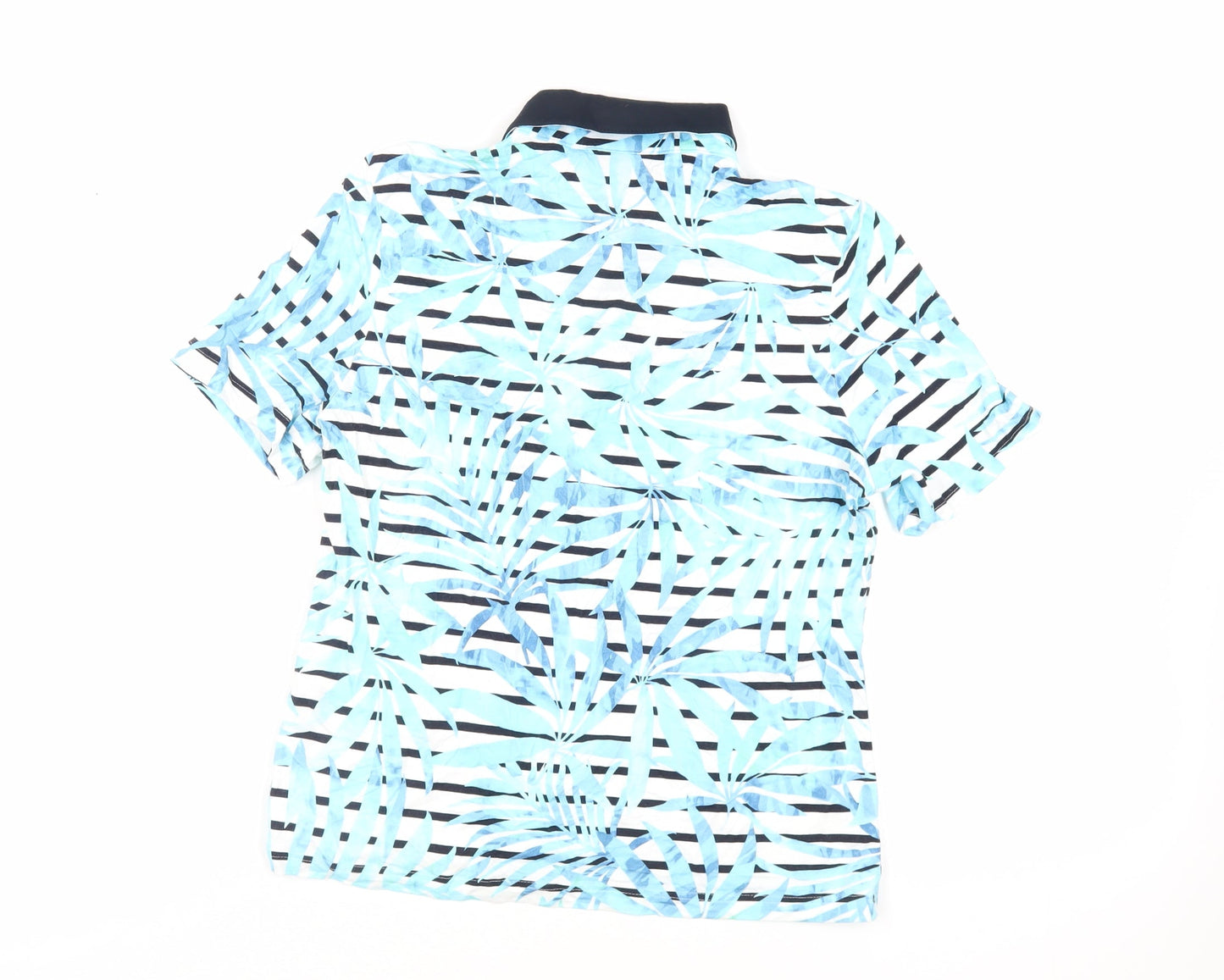 Barbara Lebek Womens Blue Geometric Viscose Basic Polo Size 12 Collared