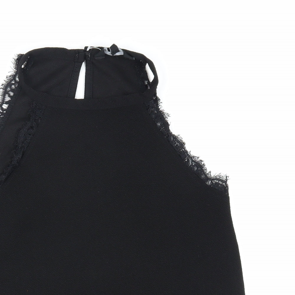 New Look Womens Black Polyester Basic Tank Size 8 Halter - Lace Trim