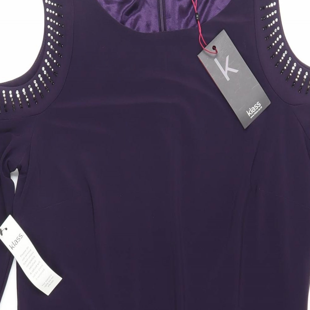Klass Womens Purple Polyester Shift Size 12 Boat Neck Zip - Embellished