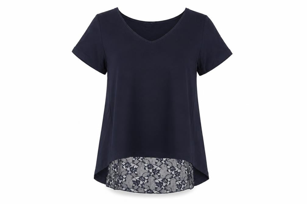 French Connection Womens Blue Viscose Basic Blouse Size S V-Neck - Lace Detail