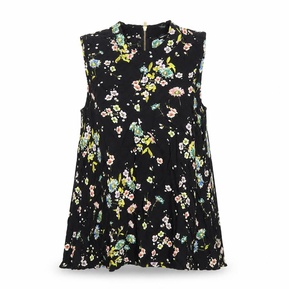 Warehouse Womens Black Floral Viscose Basic Blouse Size 8 Mock Neck