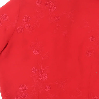 Joanna Hope Womens Red Polyester Basic Button-Up Size 14 Collared - Embroidered