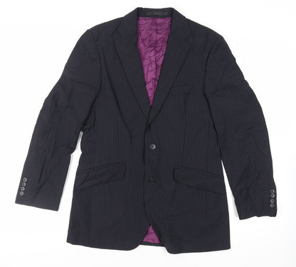 Additional front view of Autograph men’s blue striped wool jacket suit jacket, size 36, regular