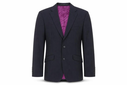 Front view of Autograph men’s blue striped wool jacket suit jacket, size 36, regular