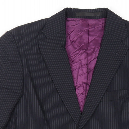 Close-up detail of Autograph men’s blue striped wool jacket suit jacket, size 36, regular
