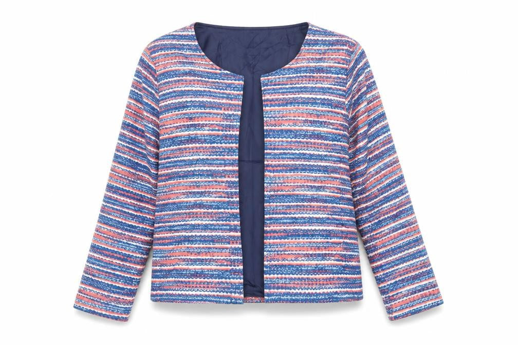 Anne De Lancay Womens Blue Striped Jacket Blazer Size M Button
