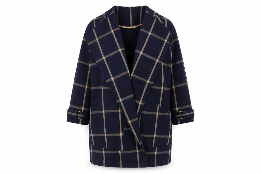 River Island Womens Blue Check Overcoat Coat Size 8 - Open