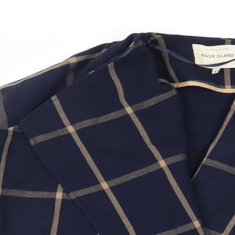 River Island Womens Blue Check Overcoat Coat Size 8 - Open