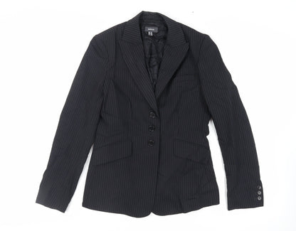 Additional front view of Mexx women’s black striped jacket blazer, size UK 10, button