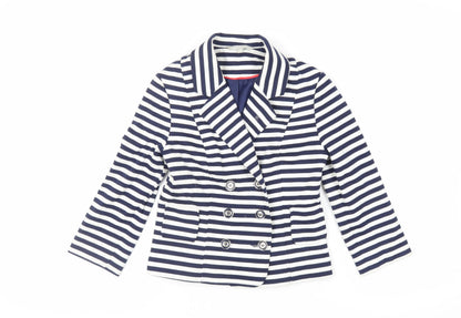 Additional front view of Red Herring women’s blue striped jacket blazer, size UK 8, button