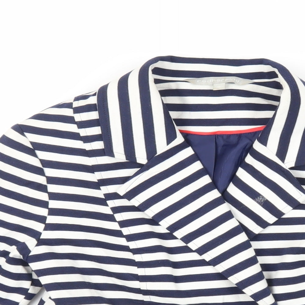 Red Herring Womens Blue Striped Jacket Blazer Size 8 Button