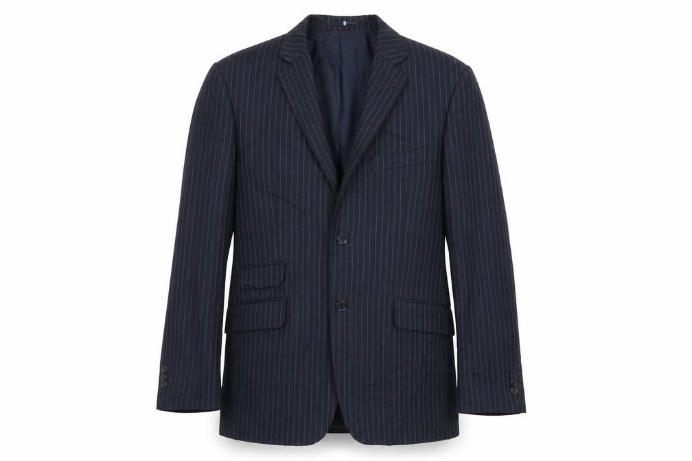 Burton Mens Blue Striped Polyester Jacket Suit Jacket Size 42 Regular