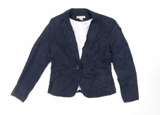 H&M Womens Blue Jacket Blazer Size 10 Button