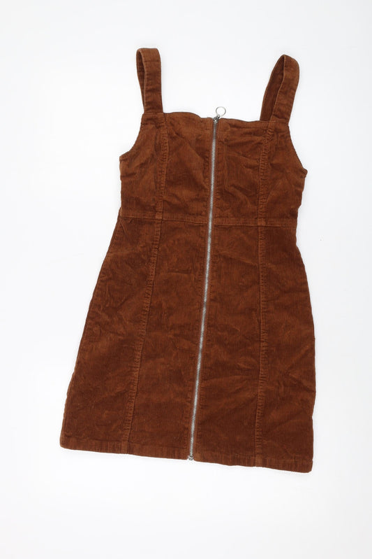 Denim & Co. Womens Brown Cotton Mini Size 8 Square Neck Zip