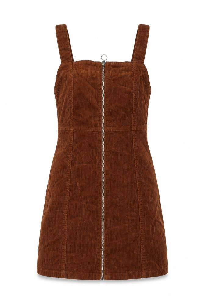 Denim & Co. Womens Brown Cotton Mini Size 8 Square Neck Zip