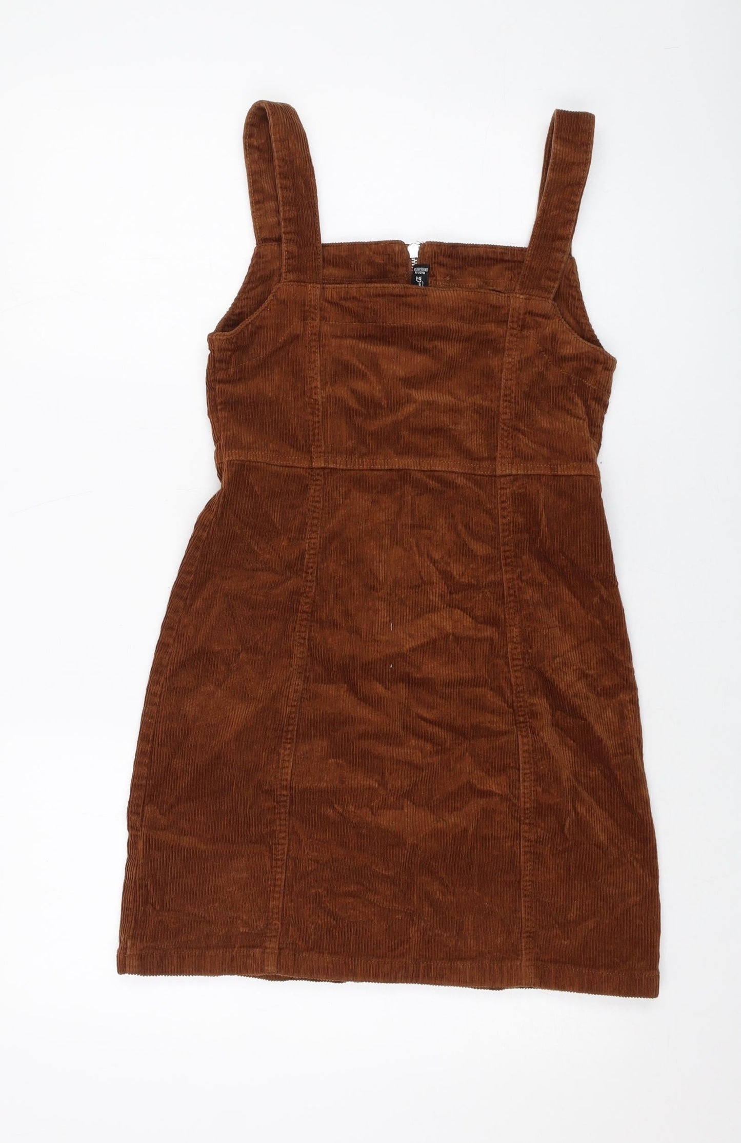 Denim & Co. Womens Brown Cotton Mini Size 8 Square Neck Zip