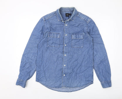 Additional front view of ASOS women’s blue cotton basic button-up, size S, collared