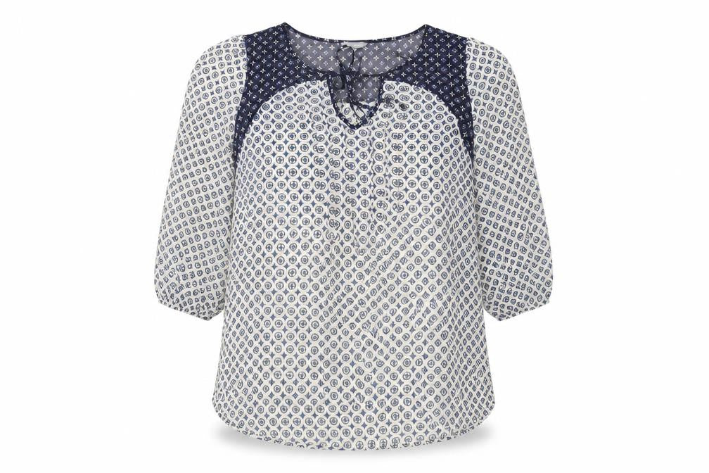 Marks & Spencer Womens Blue Geometric Polyester Basic Blouse Size 16 Round Neck