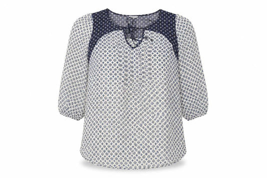 Marks and Spencer Womens Blue Geometric Polyester Basic Blouse Size 16 Round Neck