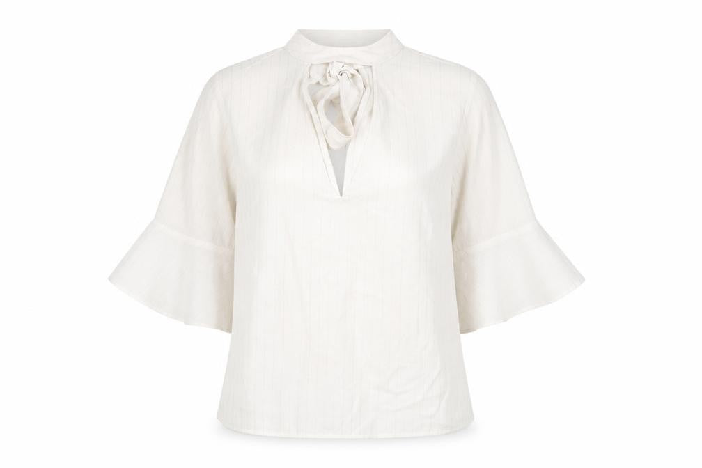 Miss Selfridge Womens Beige Striped Polyester Basic Blouse Size 10 V-Neck