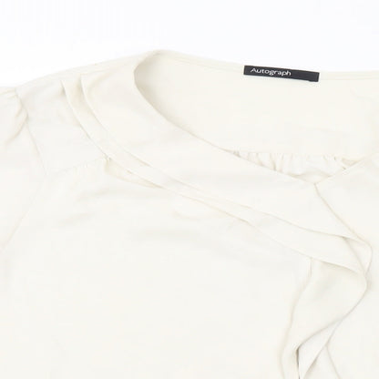 Close-up detail of Autograph women’s beige polyester basic blouse, size UK 20, round neck