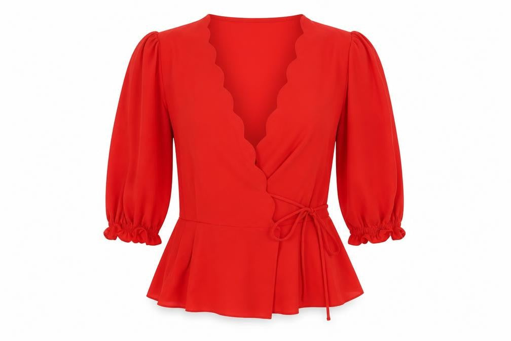 Topshop Womens Red Polyester Wrap Blouse Size 6 V-Neck