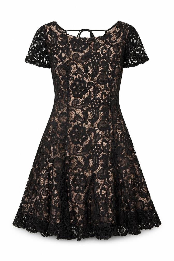 Glamorous Womens Black Polyester A-Line Size M Round Neck Tie